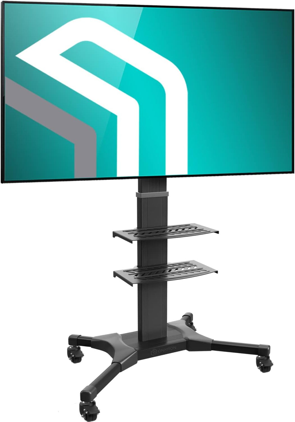 Mobile TV Stand Rolling TV Cart with Wheels for 32” – 55” LCD LED Flat Screen TVs with 2 Shelves Height Adjustable TV Trolley B963