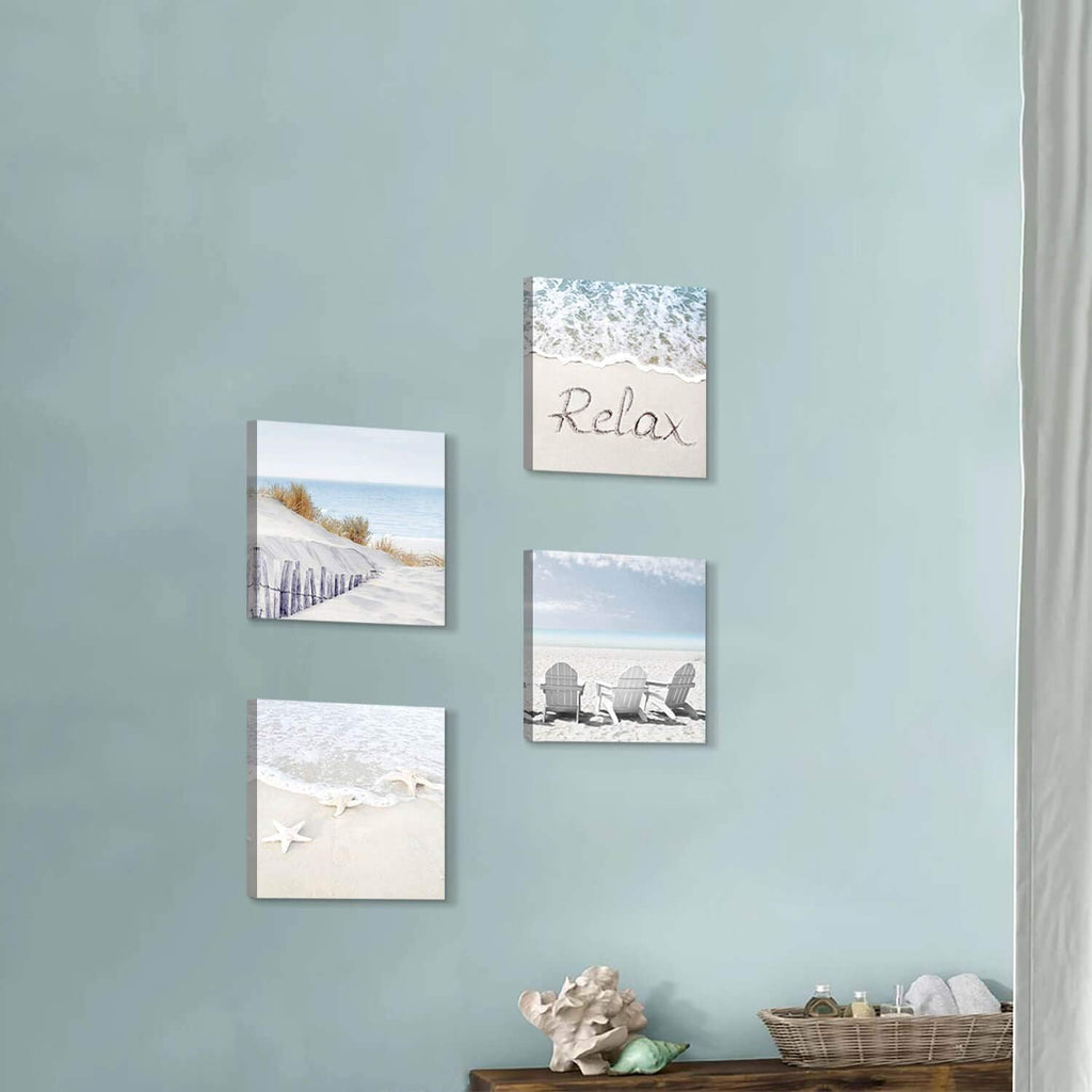 Beach Wall Art Starfish Chairs on Sand Canvas 12” x 12'' 4 Panels K37847