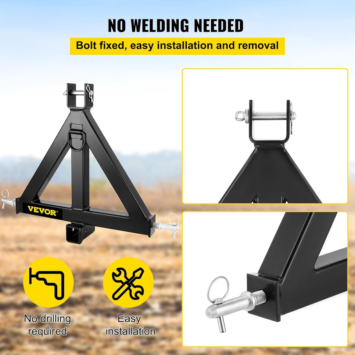 3 Point Trailer Hitch Heavy Duty 2In Receiver Hitch Category 1 33In Black D312016