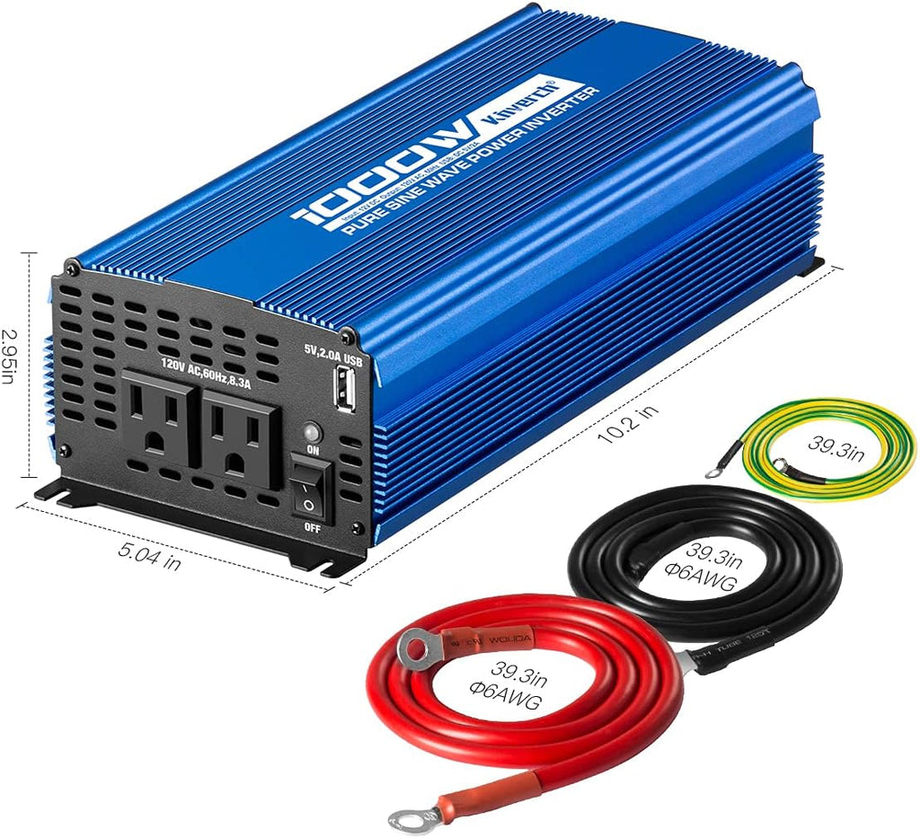 1500W Pure Sine Wave Power Inverter 12V DC to 110V AC with Bluetooth P908