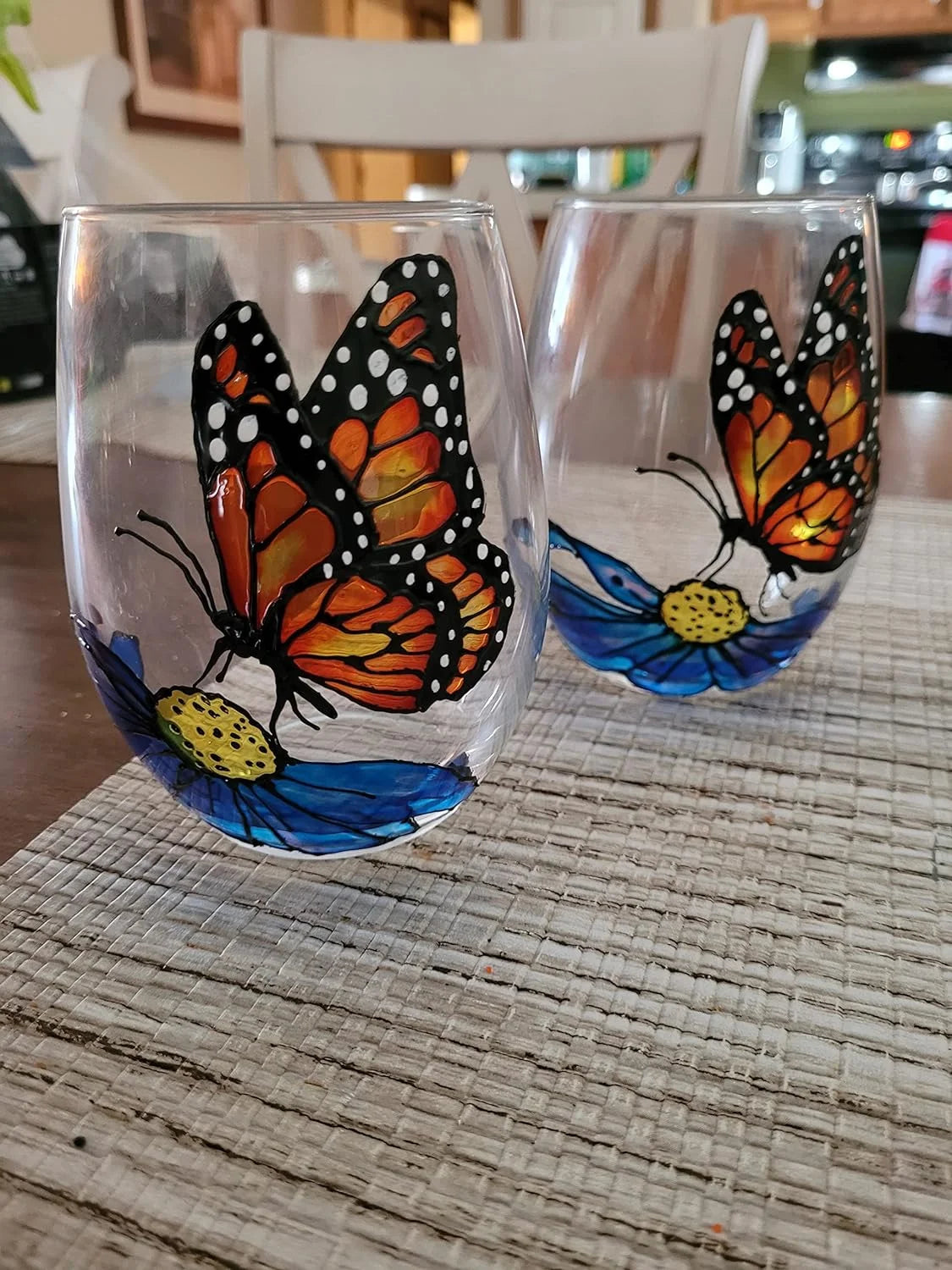 Hand Painted Stemless Wine Glasses Set Of 2 G5208