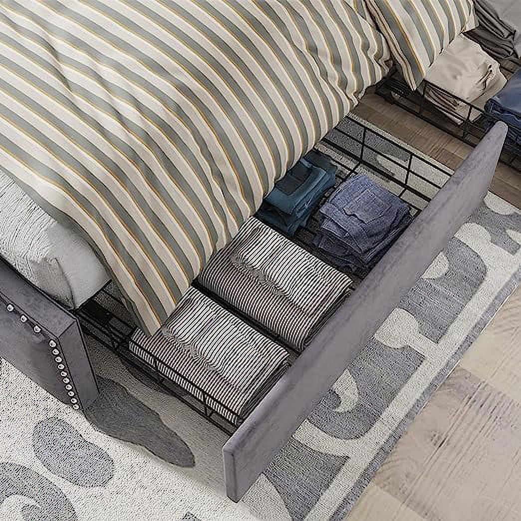 King Size Velvet Upholstered Platform Bed Frame with 4 Storage Drawers and Headboard X447248