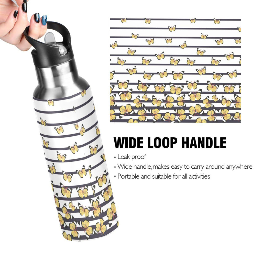 Navy Blue Striped Stainless Steel Vacuum Insulated Water Bottle with Straw Lid 20 OZ K787