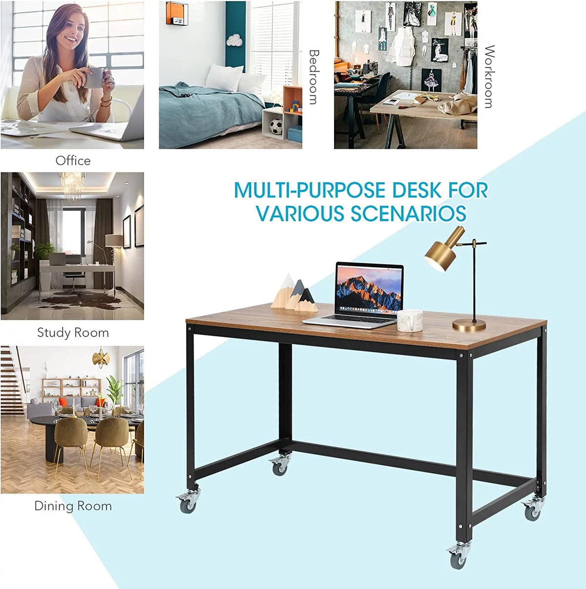 Rolling Computer Desk with 4 Wheels Y975933