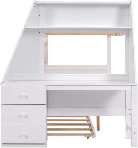 Twin Over Full Wooden Bunk Bed with Desk and Trundle G903253