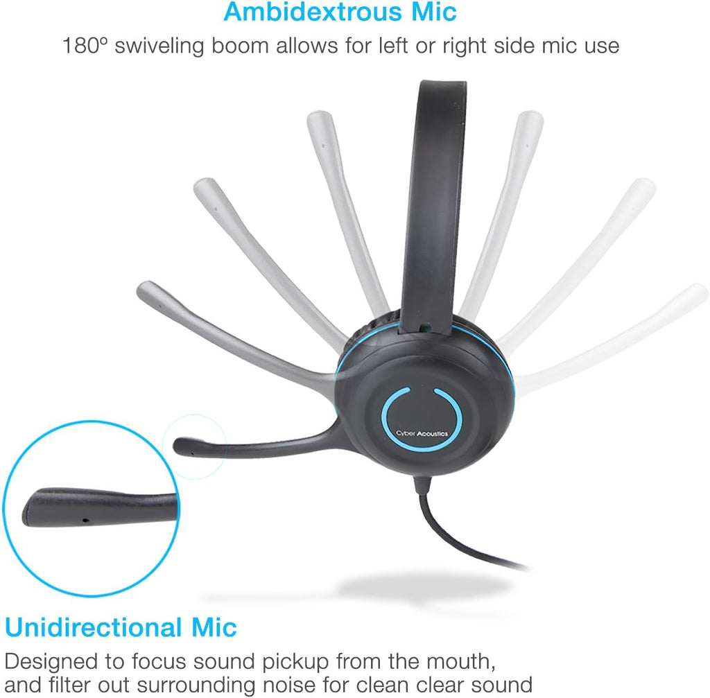 Stereo USB Headset with Noise Cancelling Mic and Adjustable Mic Boom F428127