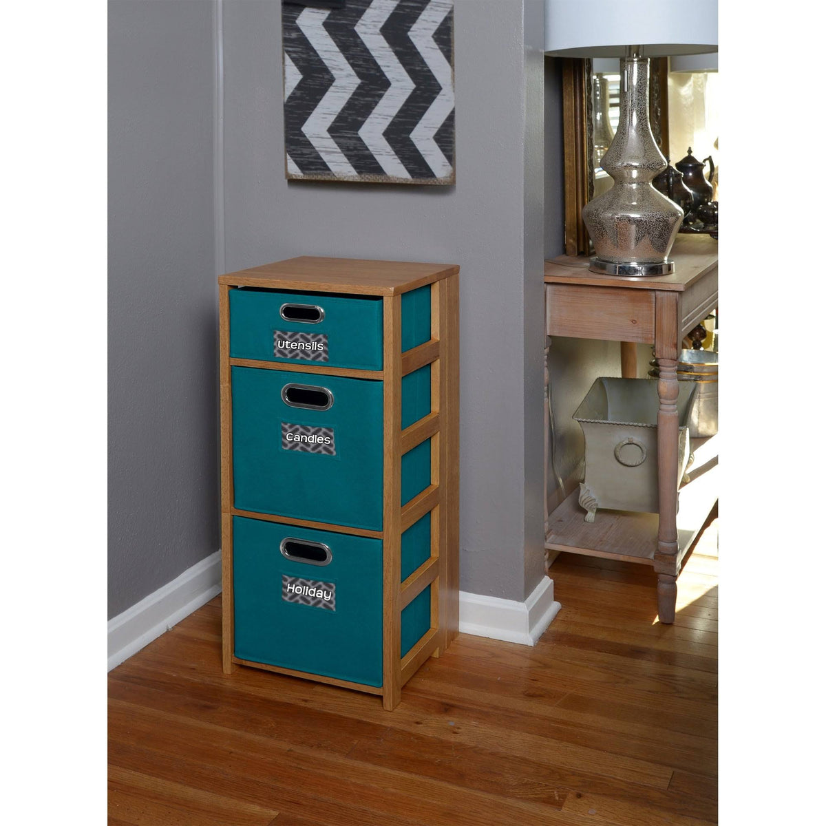 Square Folding Bookcase with Fabric Bins A7271
