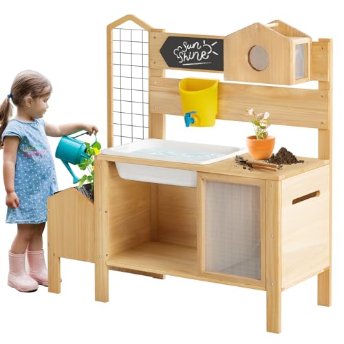 Wooden Potting Table with Raised Garden Bed and Sink E518090