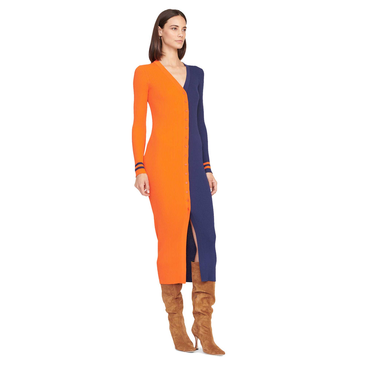 Orange/Navy Knit Button-Up Sweater Dress S526623
