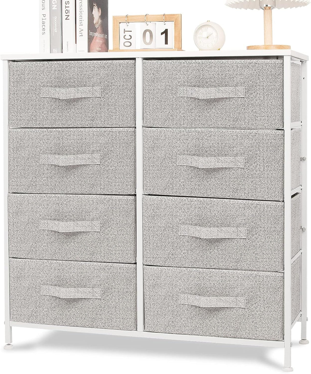 Gray 8 Drawer Vertical Dresser with Fabric Bins F92403