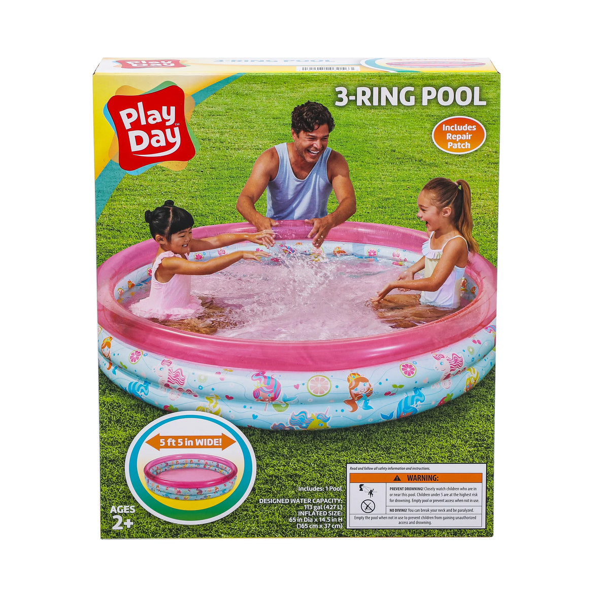 Round Inflatable 3-Ring Kiddie Splash Play Pool Pink I864434