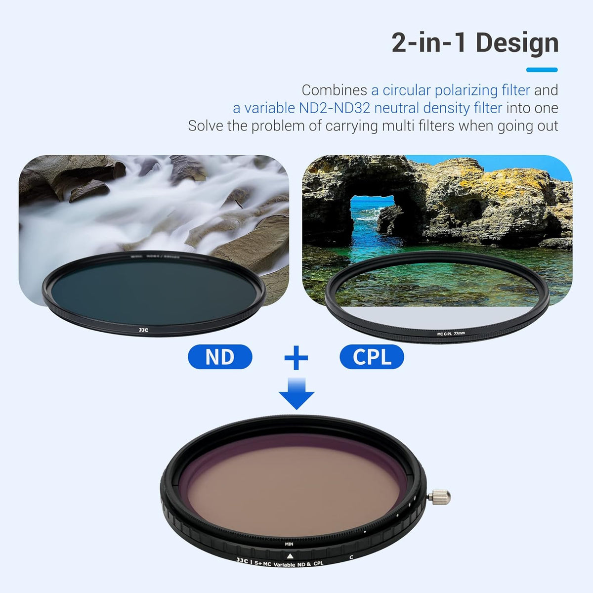 2-in-1 55mm Variable ND Filter & CPL Polarizer Filter, ND2-ND32, with Storage Case and Lens Cap J560585