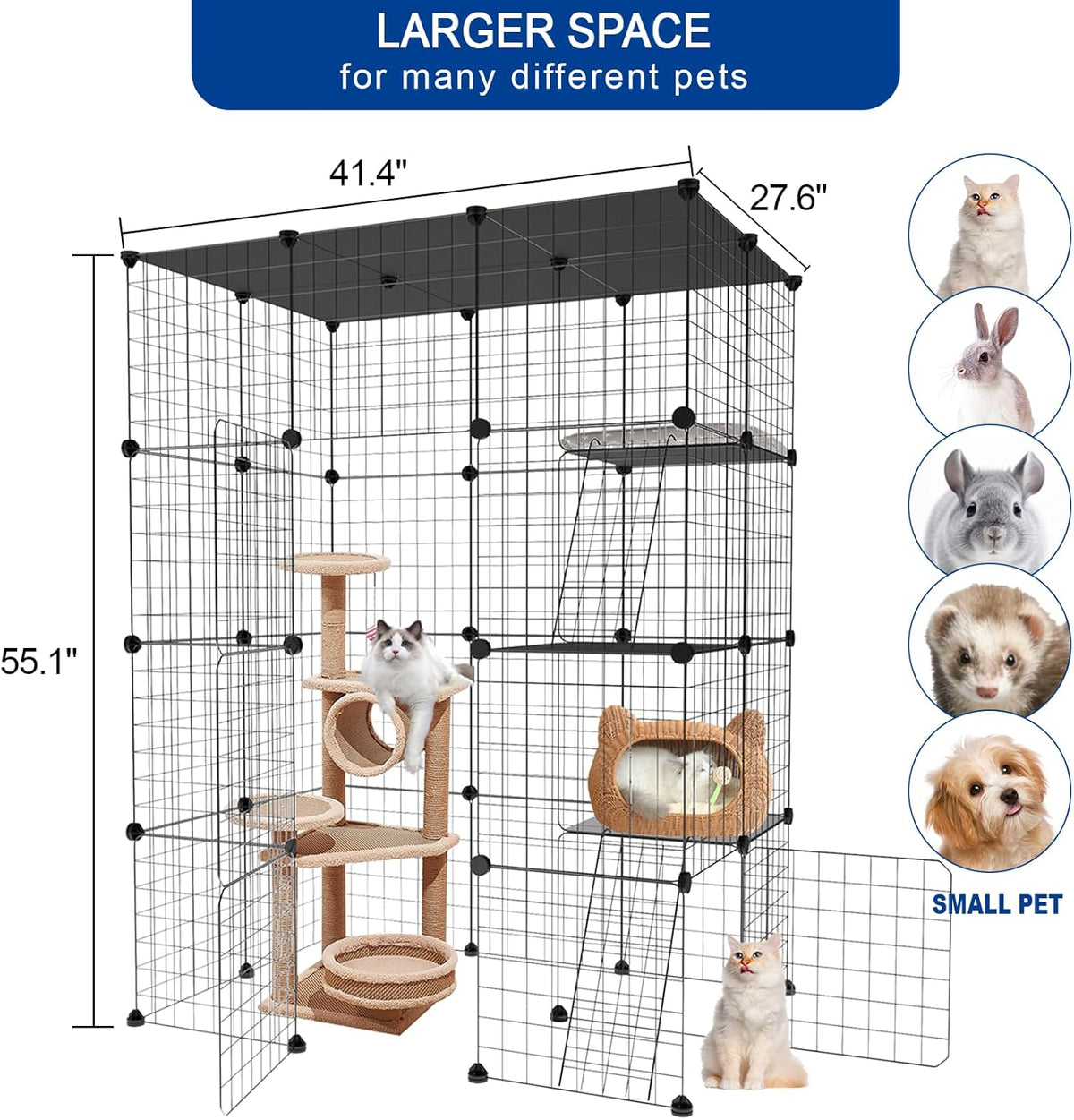 Large Cat Cage 3-Tier Catio Cat Enclosure Cat Kennel B1401