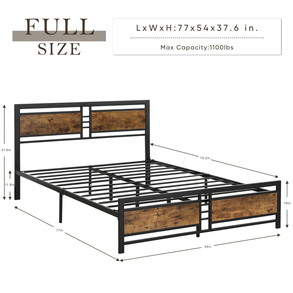 Black Full Size Wooden Headboard Metal Bed Frame W357