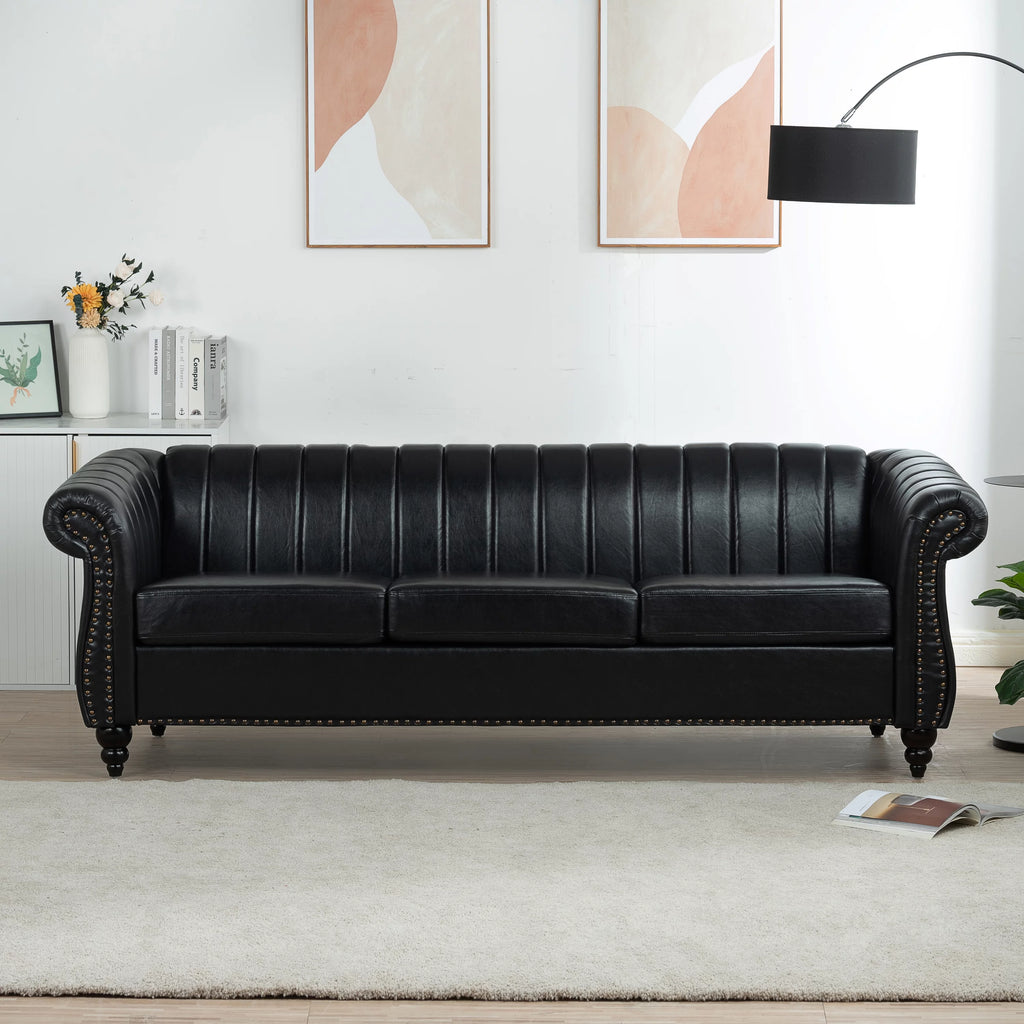 3 Seater Faux Leather Sofa with Rolled Arms V653336