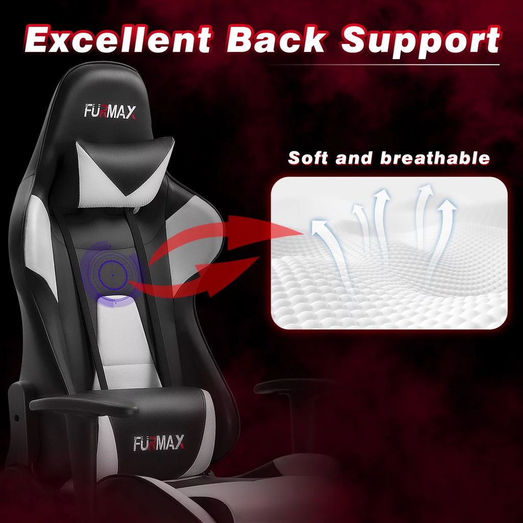 Black White High-Back Ergonomic Office Chair with Headrest and Lumbar Pillow Z617