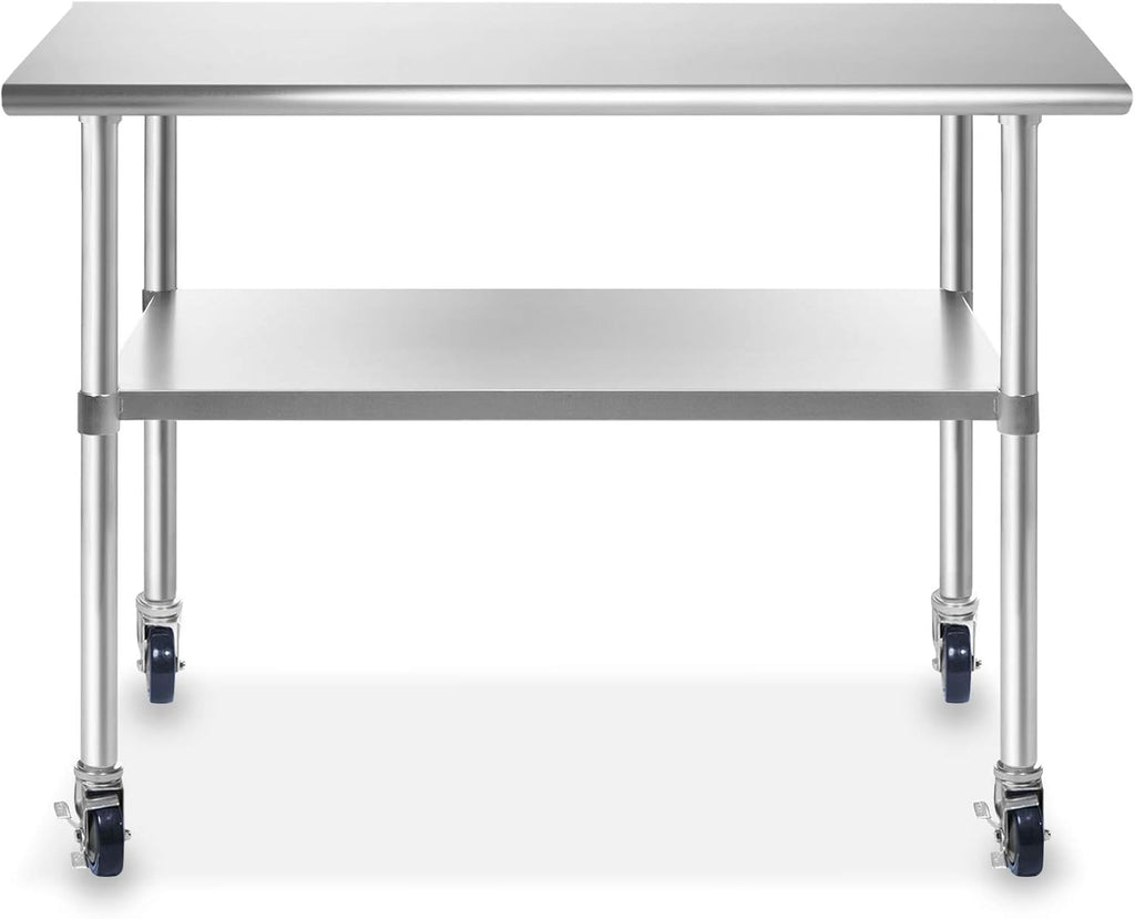 Stainless Steel Commercial Work Table with 4 Casters 48 in. x 24 in. E434