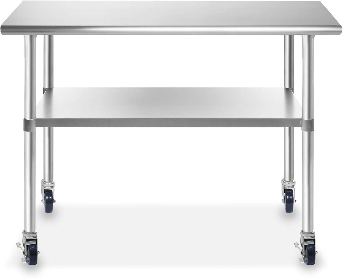 Stainless Steel Commercial Work Table with 4 Casters 48 in. x 24 in. E434