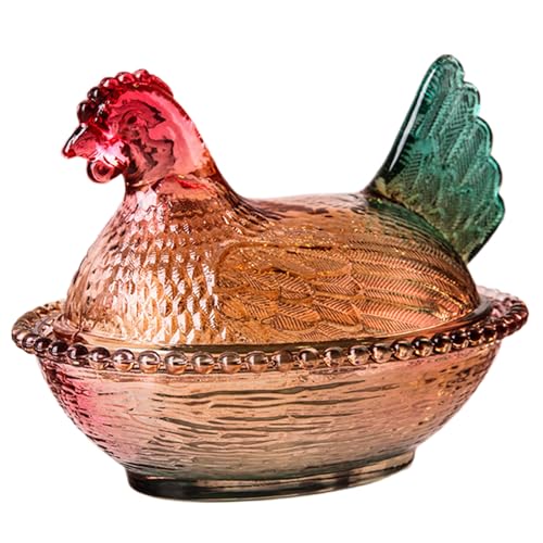 Crystal Glass Chicken-Shaped Candy Dish with Lid F69137