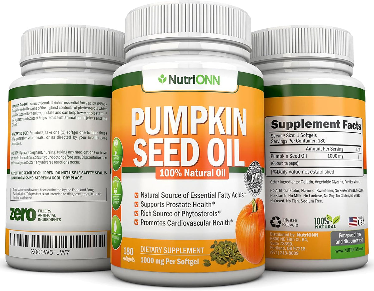 Cold-Pressed Natural Pumpkin Seed Oil 1000mg 180 Softgels Q200
