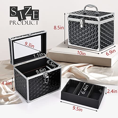 Black Portable Cosmetic Train Case with Divider Tray Mirror H590678