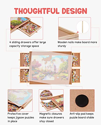 Wooden Jigsaw Puzzle Table with Drawers & Cover Mat, 23" X 31" Portable Puzzle Board Z4014