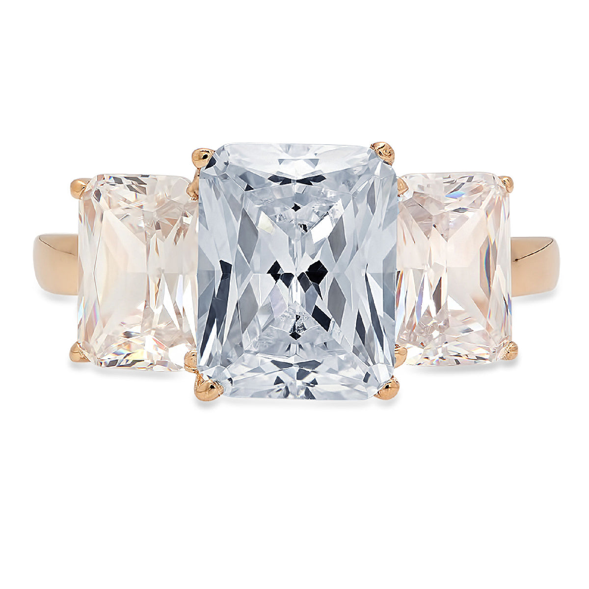 14k Yellow Gold Three-Stone Ring with Simulated Blue Diamond O5550