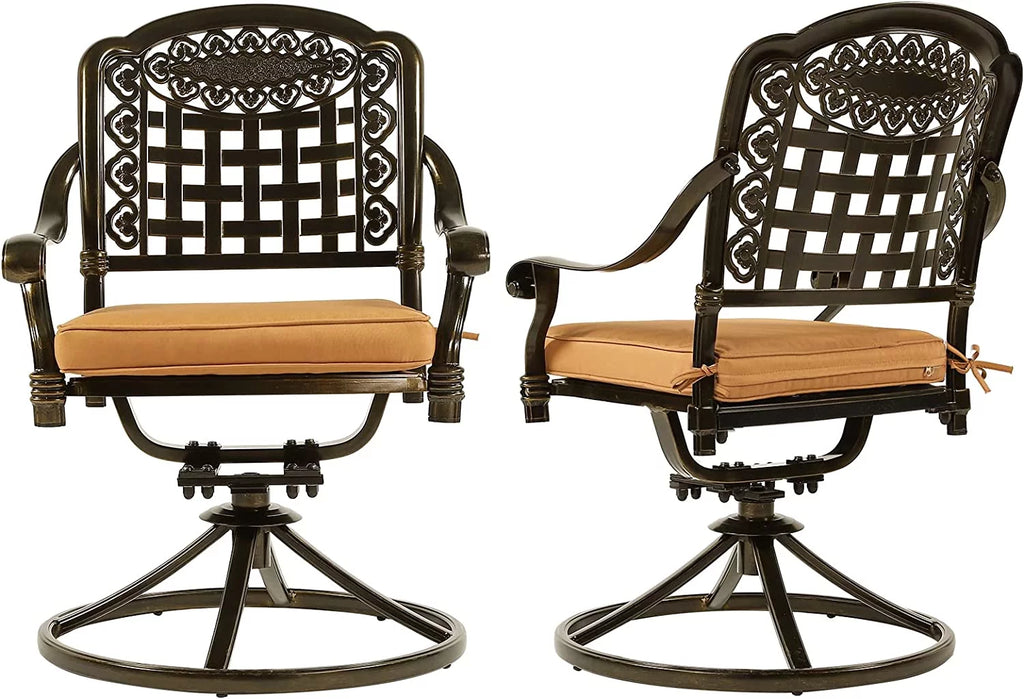 2-Piece Cast Aluminum Swivel Rocker Patio Dining Chairs with Cushion I818