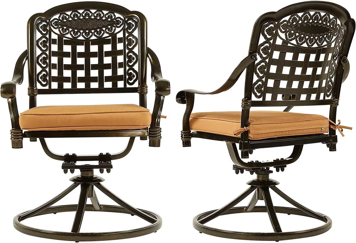 2-Piece Cast Aluminum Swivel Rocker Patio Dining Chairs with Cushion I818