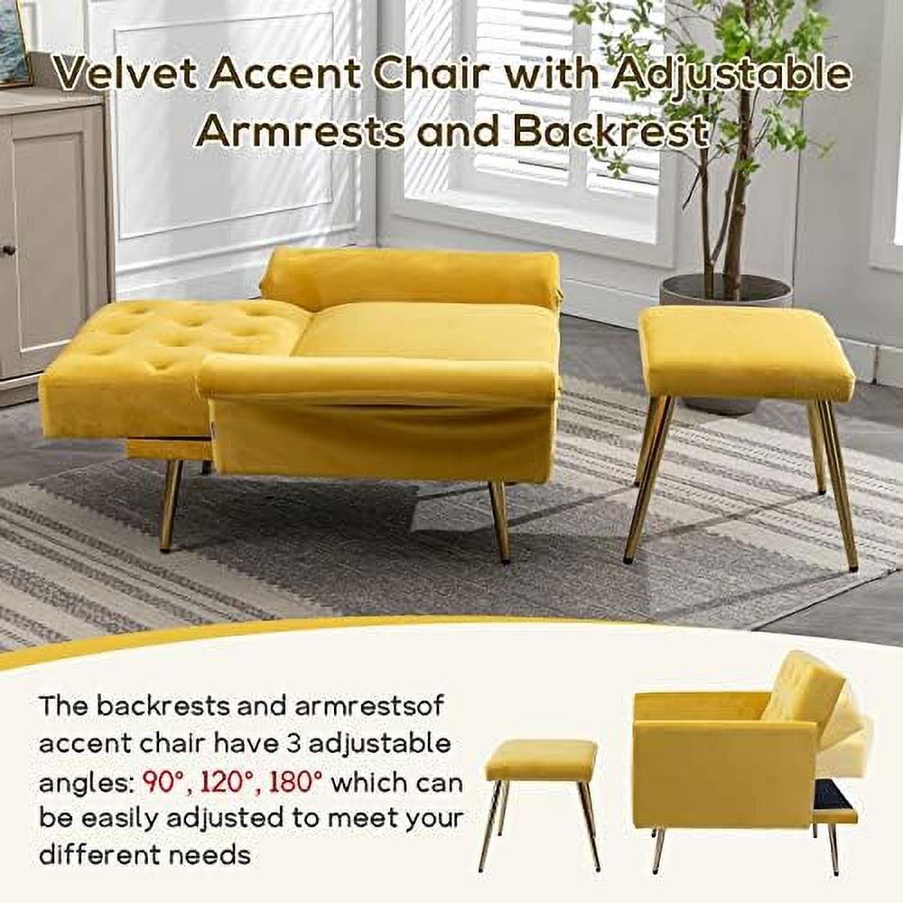 Olive Green Velvet Single Sofa Chair with Ottoman A66616