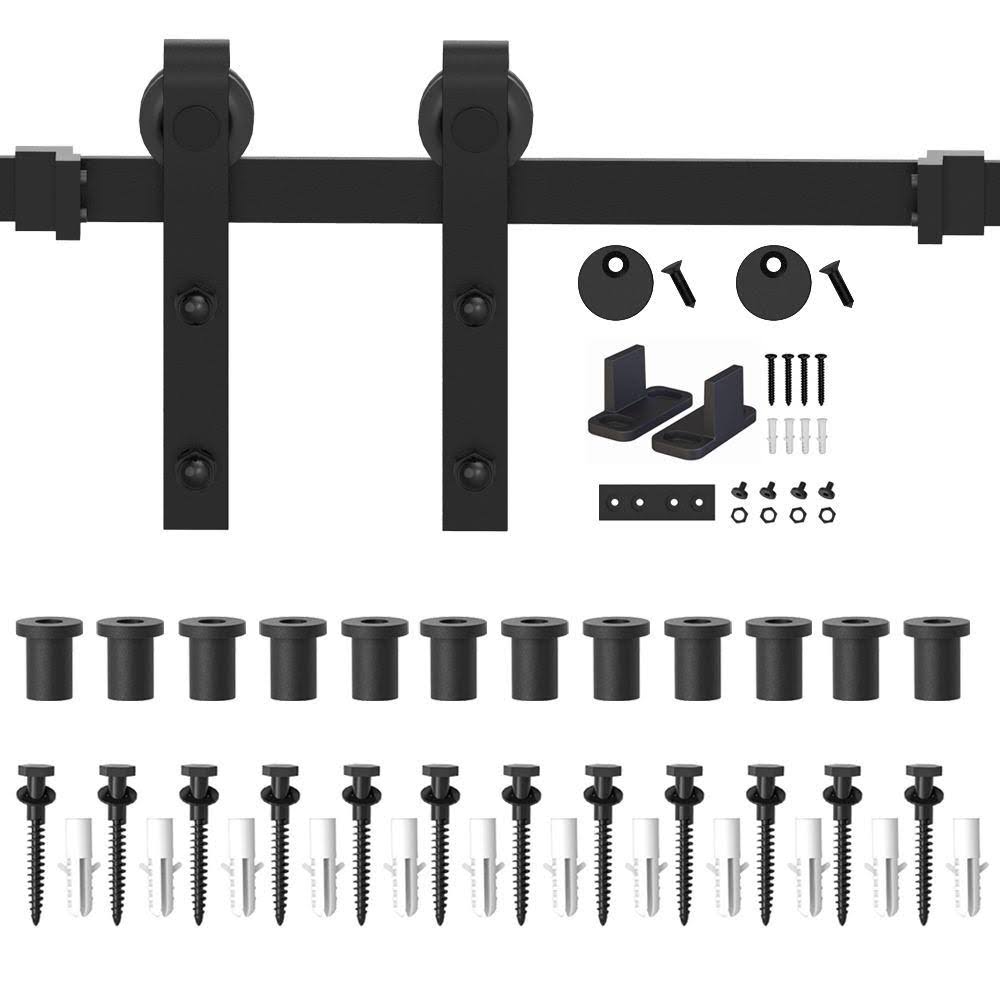 15ft Single Sliding Barn Door Hardware Track Kit Black Finish Z576