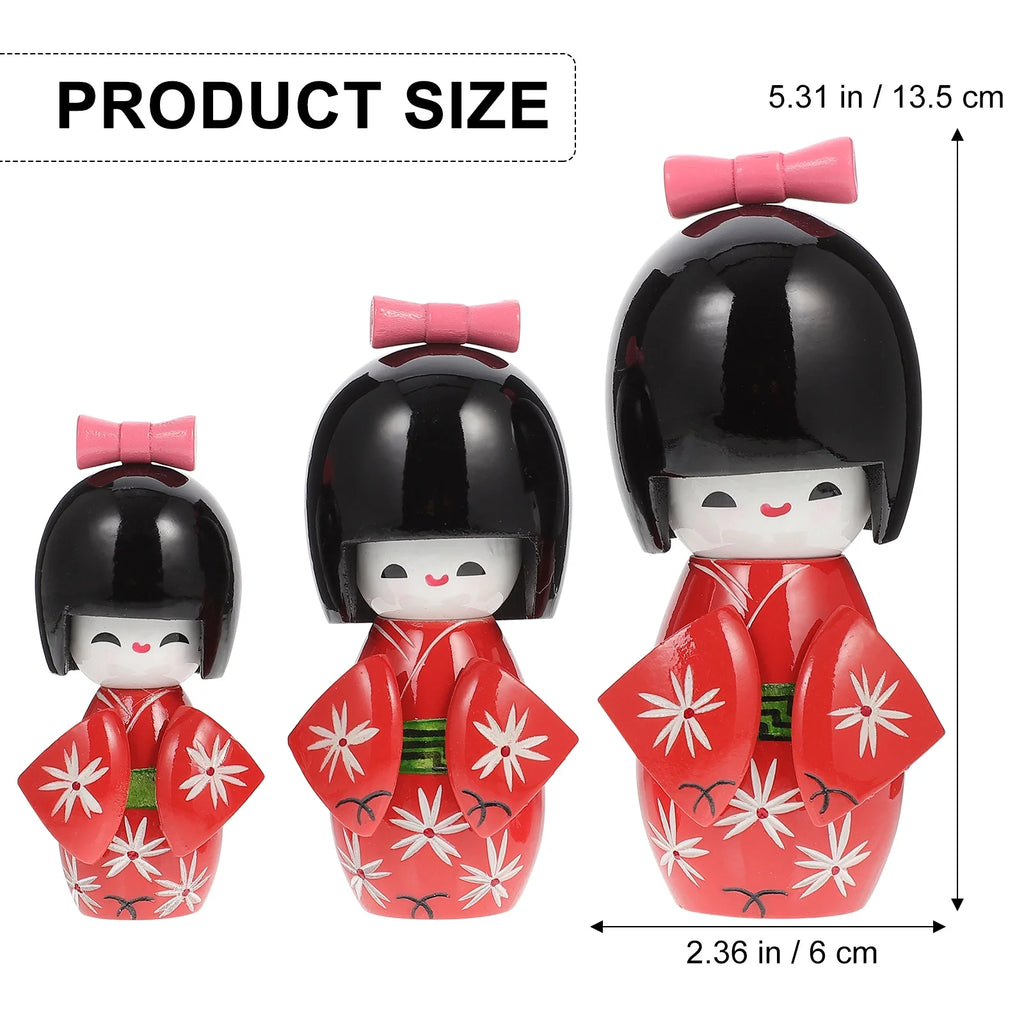 3 Pcs Wooden Japanese Ornament Figurines Y606150