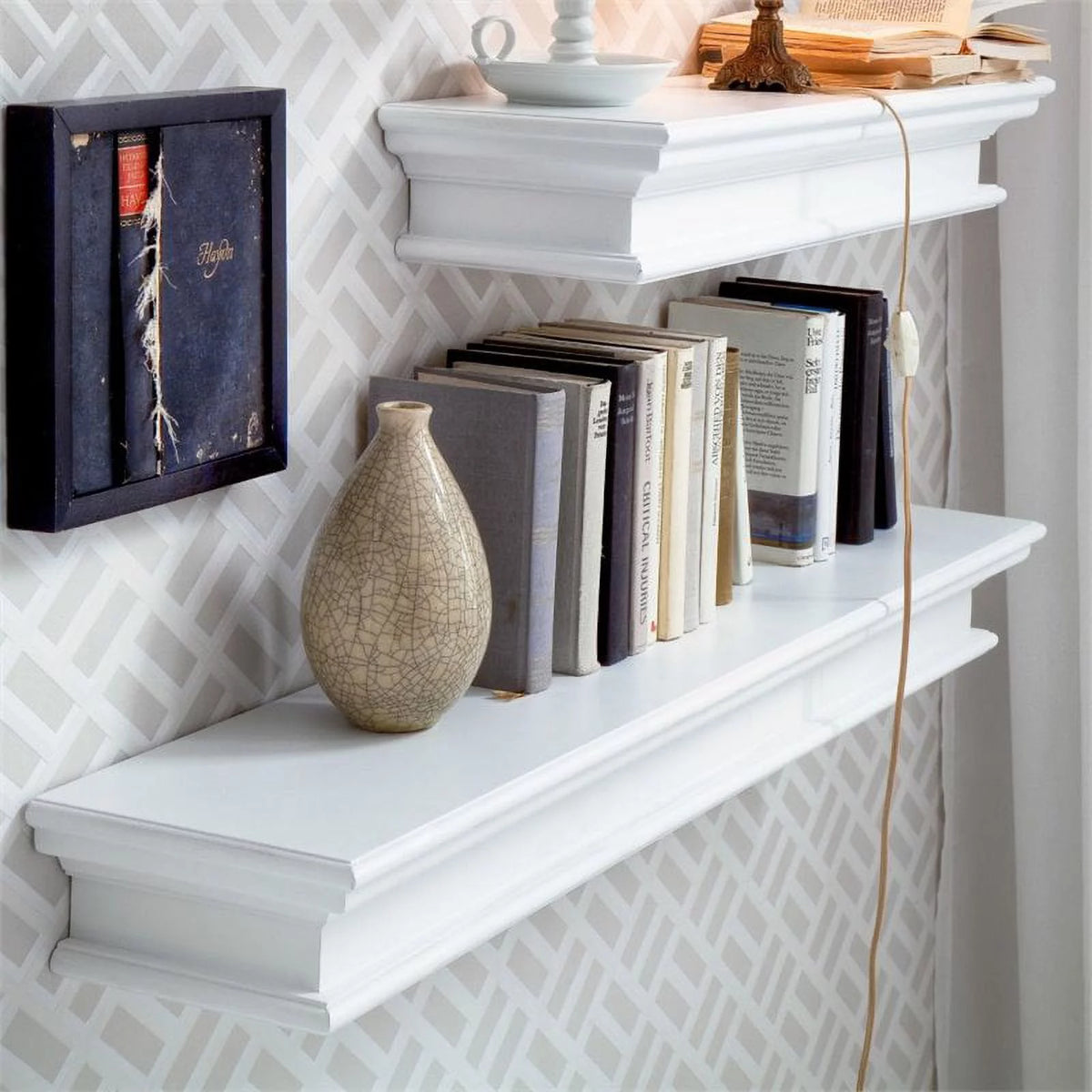 Modern Wood Extra Long Floating Wall Shelf in Pure White V45521