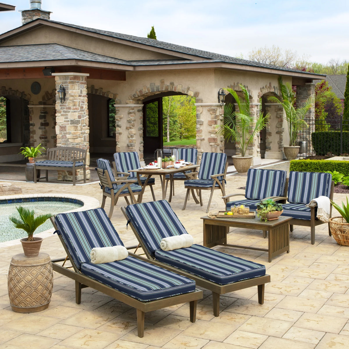 Sapphire Aurora Blue Stripe Outdoor Chair Cushion J165572