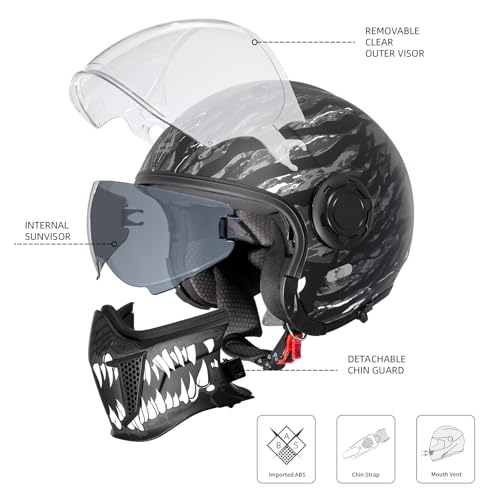 Full Face Motorcycle Helmet, Dual Visor with Internal Tinted Sunshield, Black, L L98967