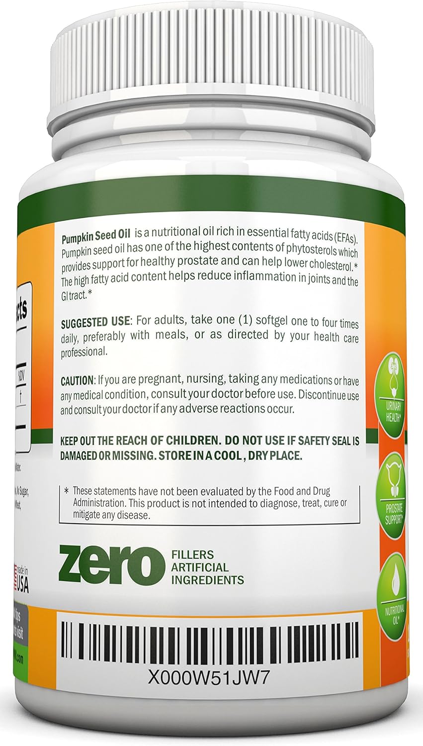 Cold-Pressed Natural Pumpkin Seed Oil 1000mg 180 Softgels Q200