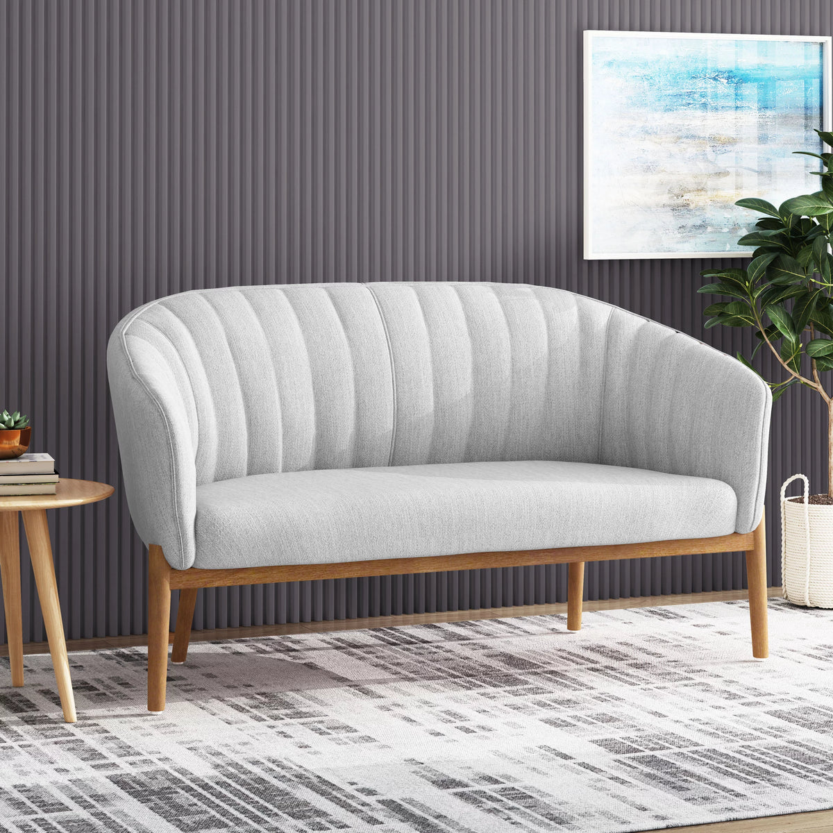 Mid-Century Upholstered Fabric Loveseat S291