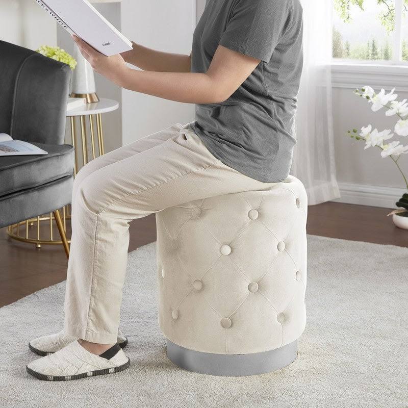 Teal Velvet Ottoman with Silver Metal Base C967172
