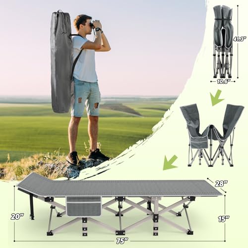 Grey Folding Camping Cot with Carry Bag T350645