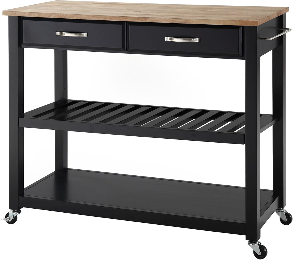 White Kitchen Prep Cart with Wood Top D561