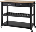 White Kitchen Prep Cart with Wood Top D561