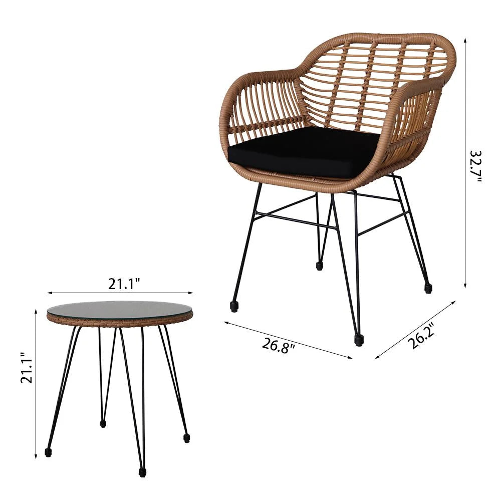 3-Piece Yellow Wicker Outdoor Furniture Set D9802