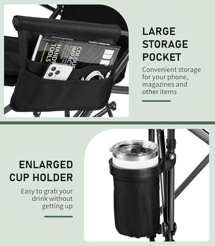 Folding Rocking Chair with Cup Holder & Side Pocket, Black T580428