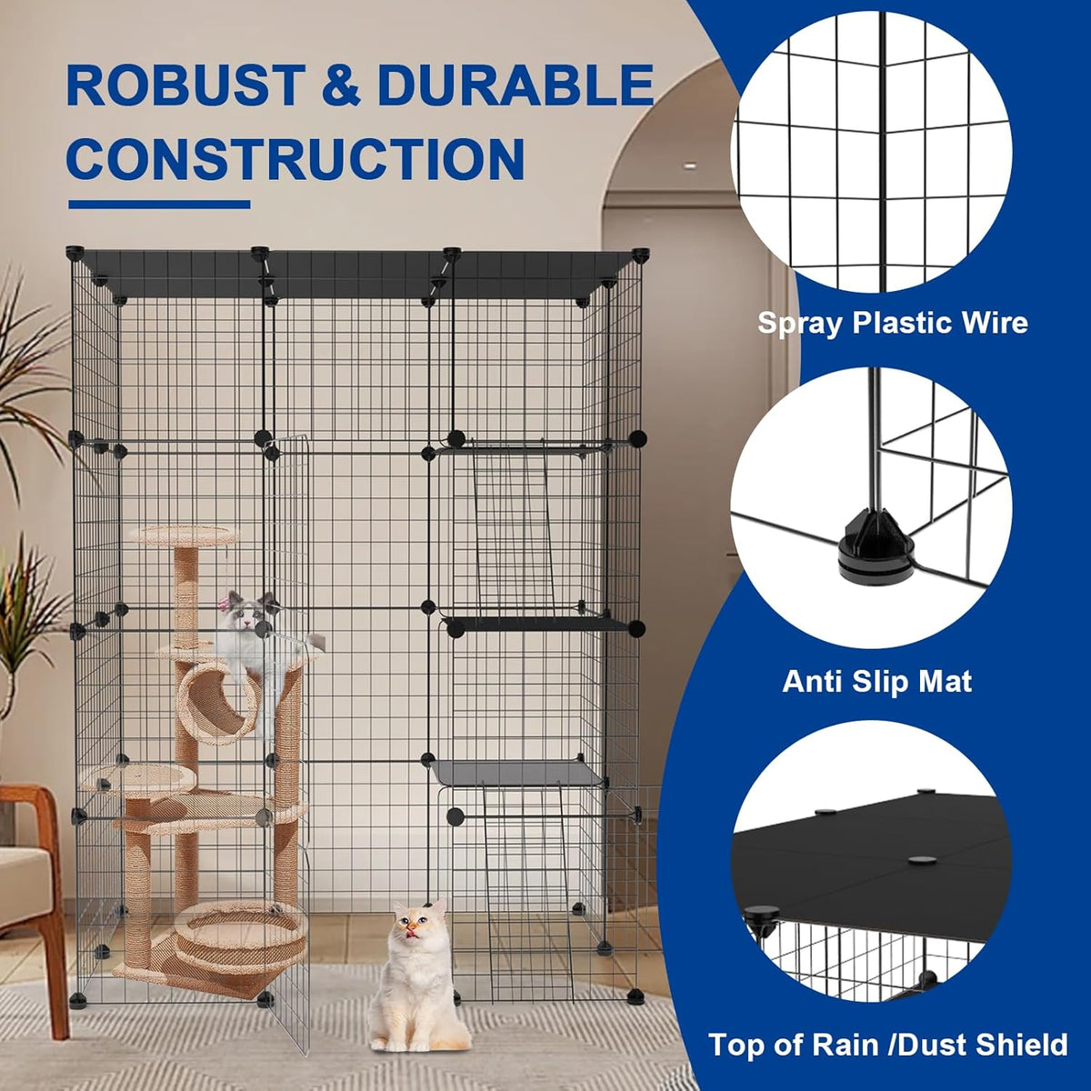 Large Cat Cage 3-Tier Catio Cat Enclosure Cat Kennel B1401