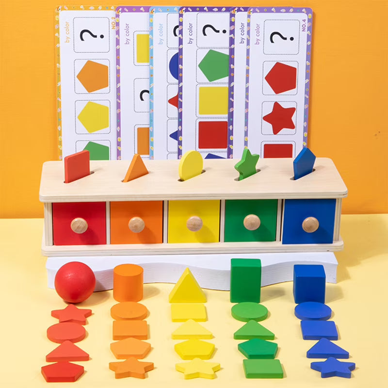 Montessori Wooden Color Shape Sorting Box Game Geometric Matching Blocks Educational Toy R274479