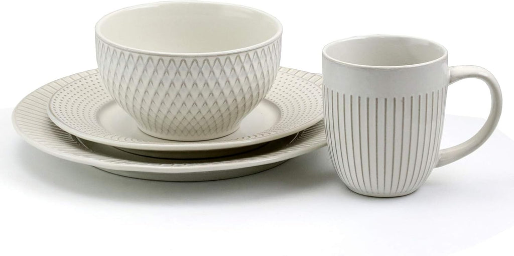 16 Piece White Stoneware Dinnerware Dish Set K817