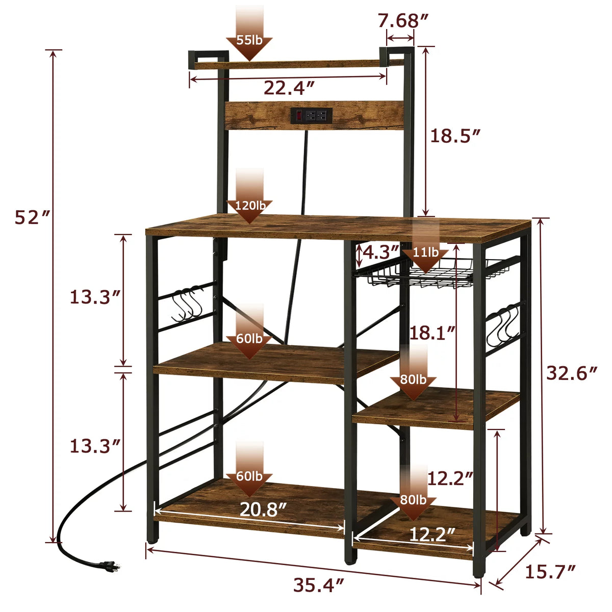 Wood Kitchen Storage Rack with Power Outlet B887