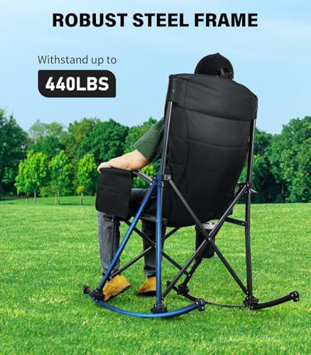 Folding Rocking Chair with Cup Holder & Side Pocket, Black T580428