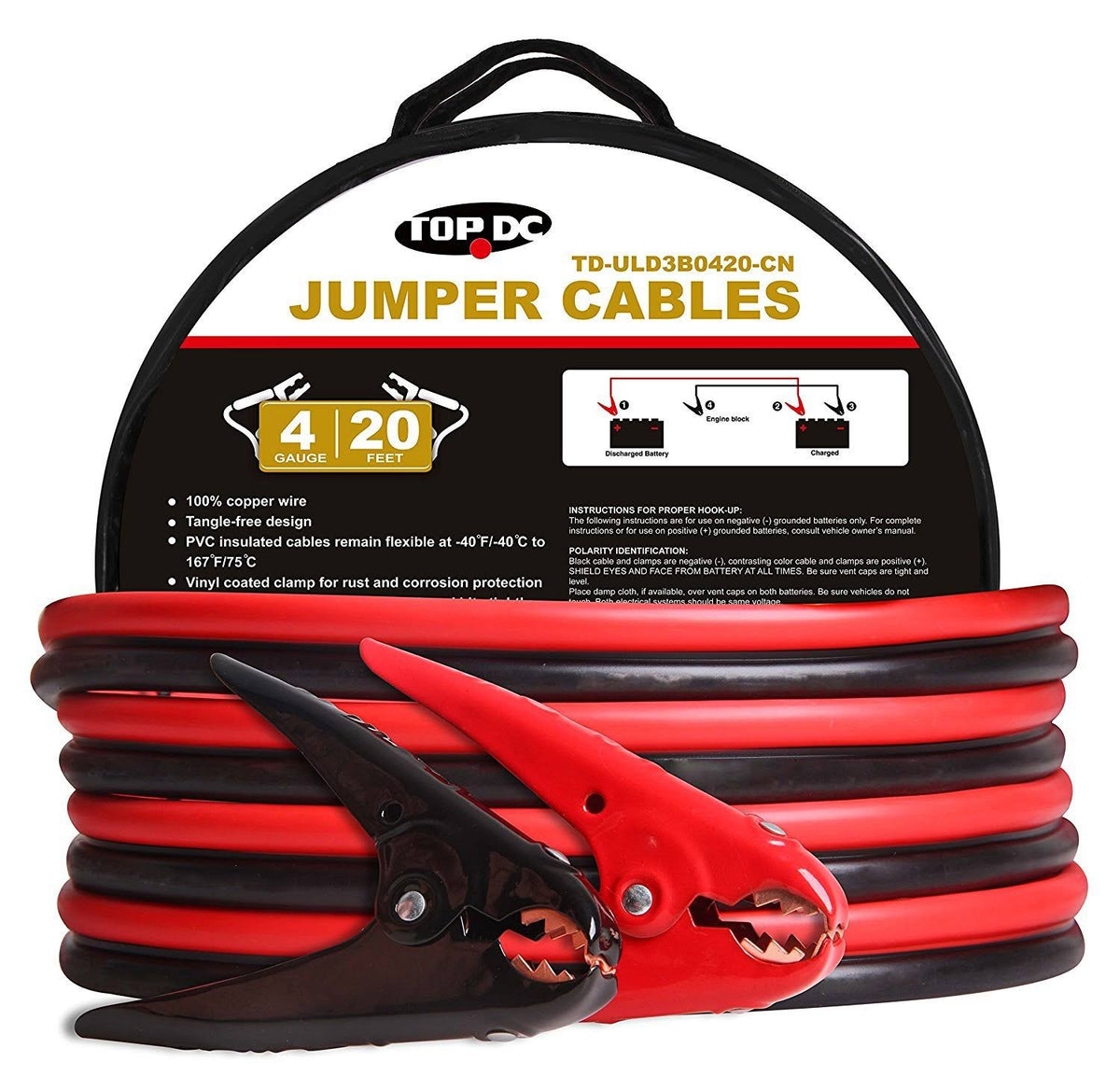 100% Copper Battery Jumper Cables 4 Gauge 20 Feet 300AMP G266