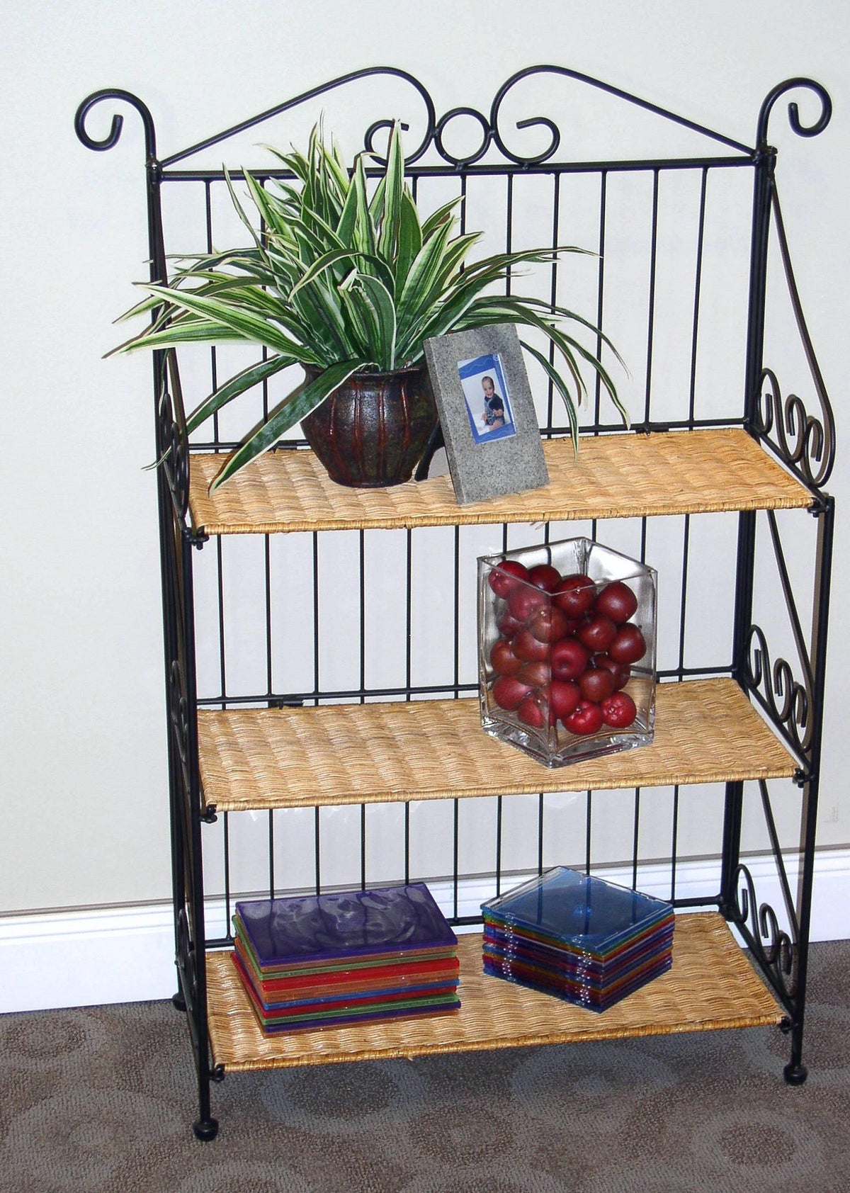 3 Tier Wicker Metal Bookcase U819228